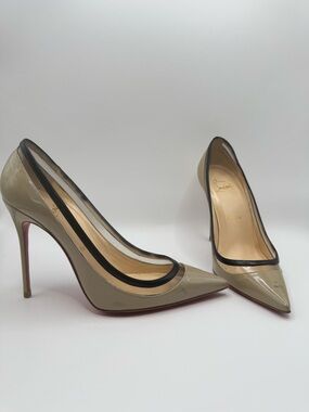 Christian Louboutin Paulina 100 Pump | Nude Patent + PVC | EU36 US6